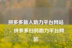 拼多多新人助力平台网站,拼多多扫码助力平台网站