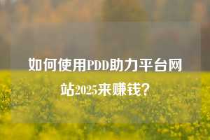如何使用PDD助力平台网站2025来赚钱?
