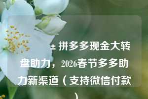 📱拼多多现金大转盘助力,2026春节多多助力新渠道(支持微信付款)