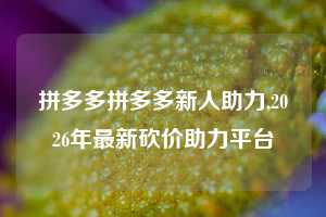 拼多多拼多多新人助力,2026年最新砍价助力平台