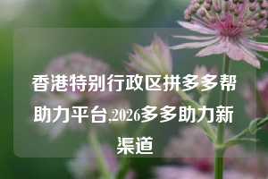 香港特别行政区拼多多帮助力平台,2026多多助力新渠道