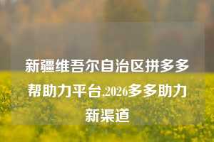 新疆维吾尔自治区拼多多帮助力平台,2026多多助力新渠道