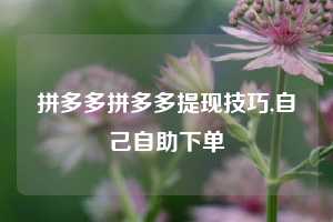 拼多多拼多多提现技巧,自己自助下单