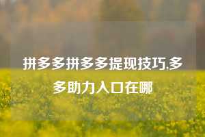拼多多拼多多提现技巧,多多助力入口在哪