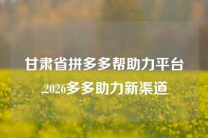 甘肃省拼多多帮助力平台,2026多多助力新渠道
